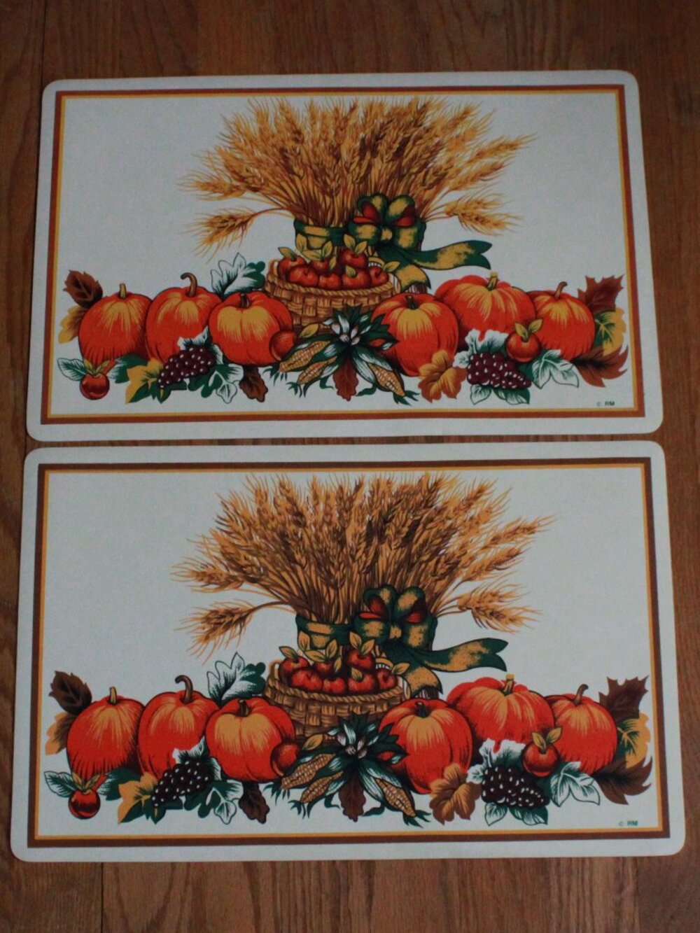 Vintage Pair of Rubbermaid Harvest Themed Vinyl Cushion Placemats